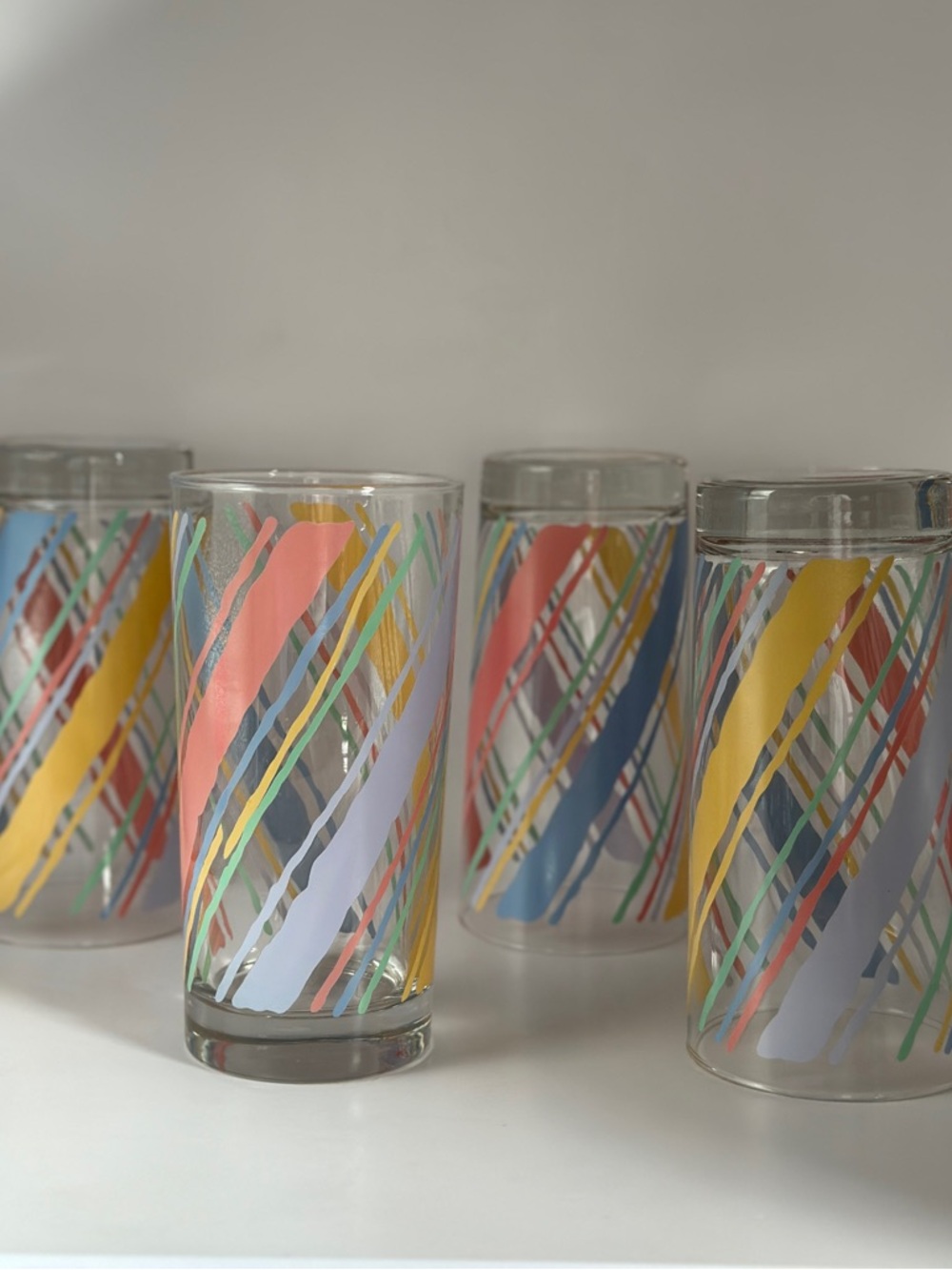 Set of 4 Retro Libbey Pastel Stripe Highball Glasses - 80s 90s Kitchen